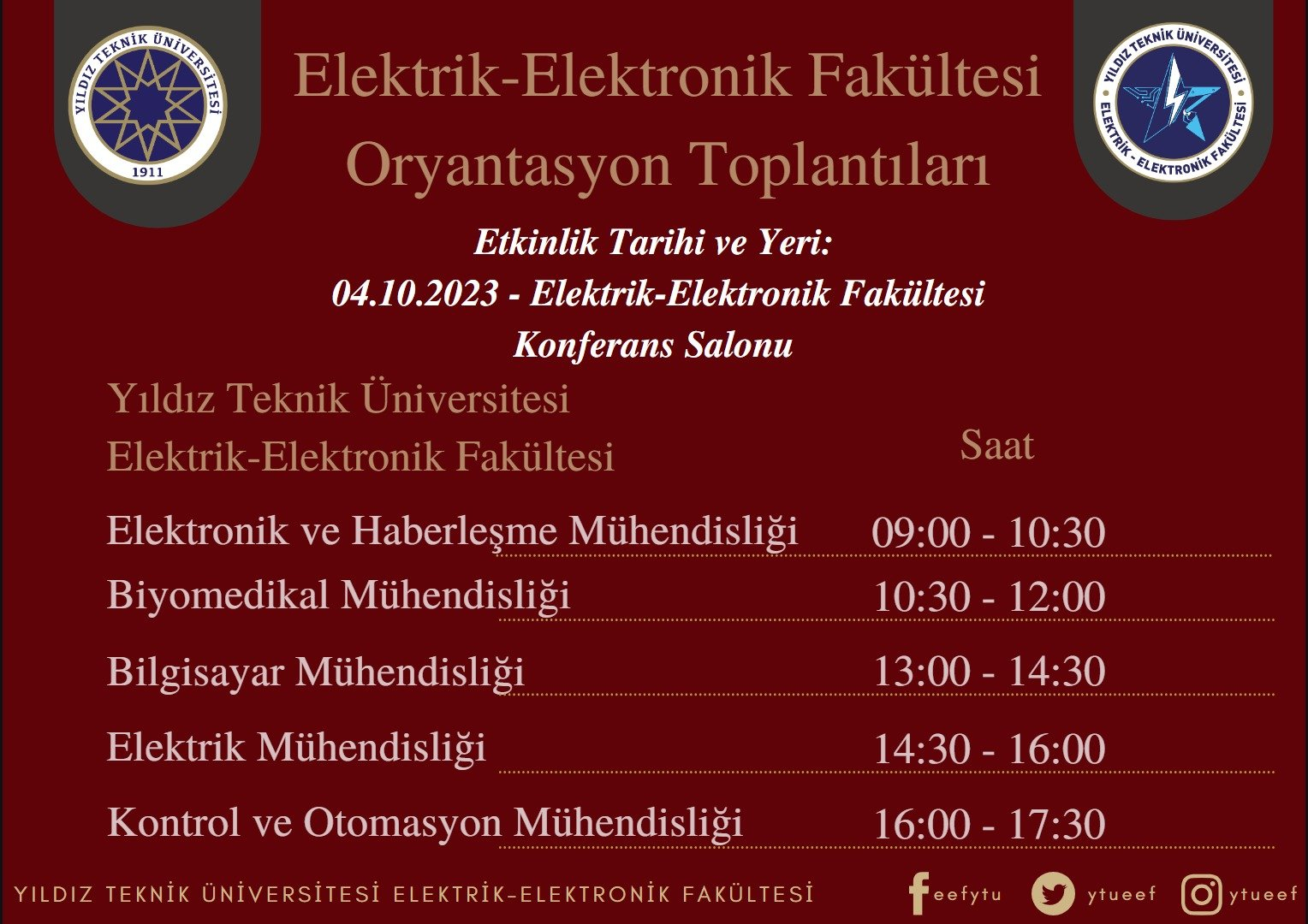 Elektrik-Elektronik Fakültesi Bölümlerinin 2023-2024 Eğitim-Öğretim Yılı Güz Dönemi Oryantasyon Toplantıları